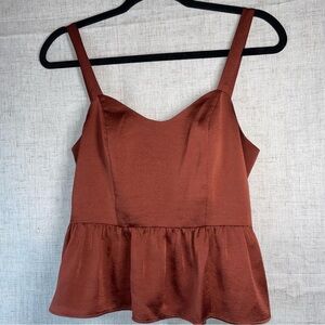 Express Rust Orange Satin Peplum Gathered Tank Top Size Small